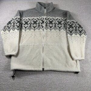 Columbia Fair Isle Fleece Jacket White Gray Made In USA Women’s Size XL